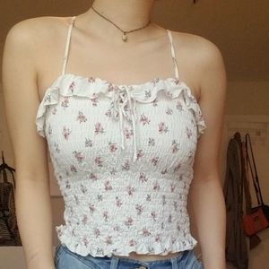 White Ruffle Floral AE Tank Top